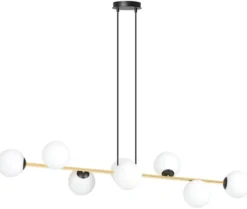Lampa wisząca Bestalles czarno-złota z białymi kloszami x8