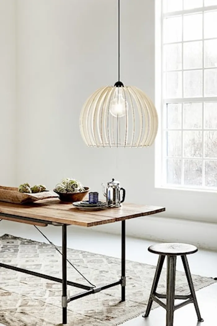 Lampa wisząca Chino średnica 40 cm drewniany ażurowy klosz