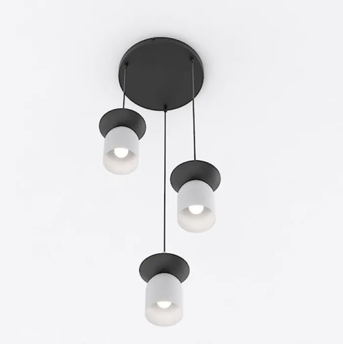 Lampa wisząca Ego x3 czarny/ciepły szary na okrągłej podsufitce