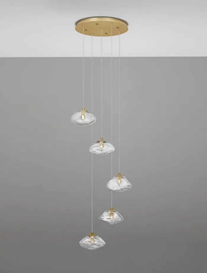 Lampa wisząca Elanke x5 na okrągłej podsufitce złota