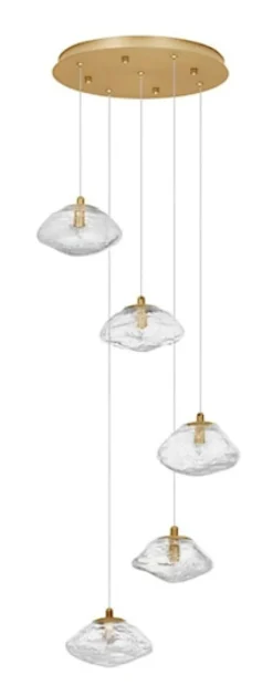 Lampa wisząca Elanke x5 na okrągłej podsufitce złota