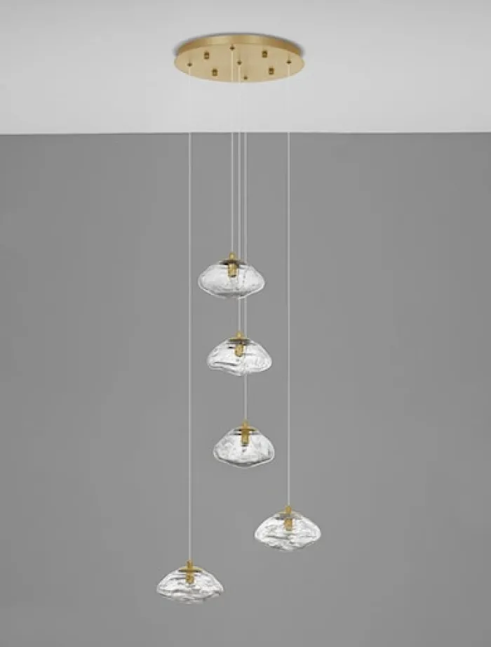 Lampa wisząca Elanke x5 na okrągłej podsufitce złota