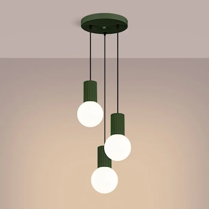 Lampa wisząca Halo 3P zielona oliwka