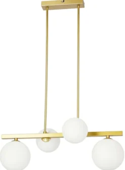 Lampa wisząca Kama x4 mosiężna z białymi kloszami