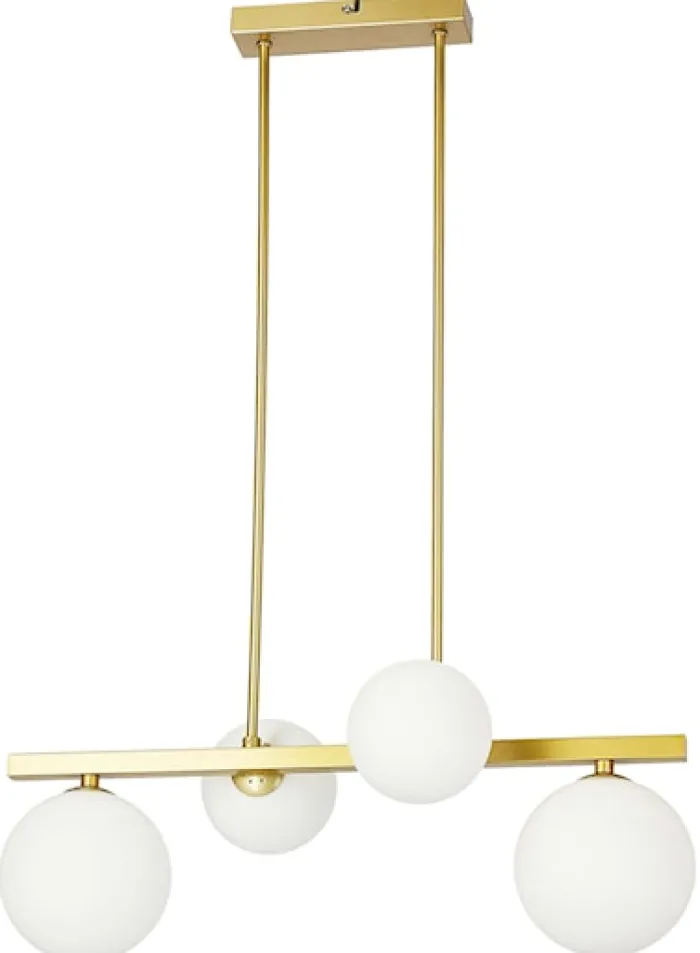 Lampa wisząca Kama x4 mosiężna z białymi kloszami