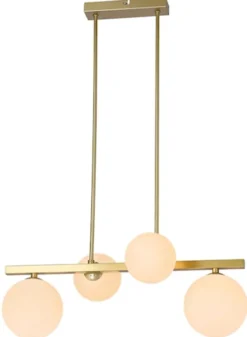 Lampa wisząca Kama x4 mosiężna z białymi kloszami