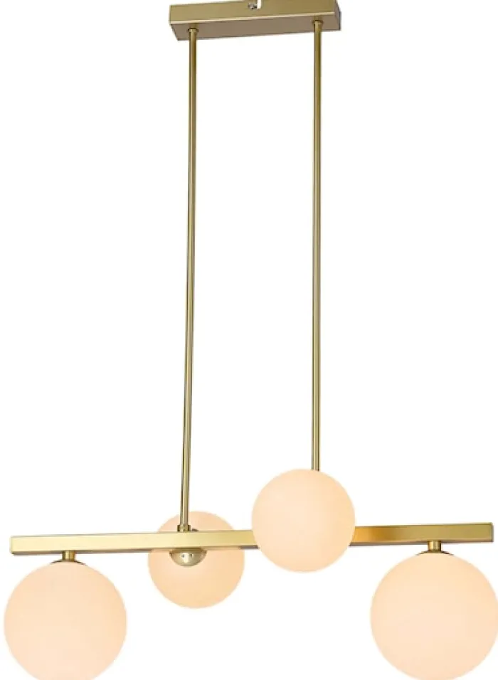 Lampa wisząca Kama x4 mosiężna z białymi kloszami