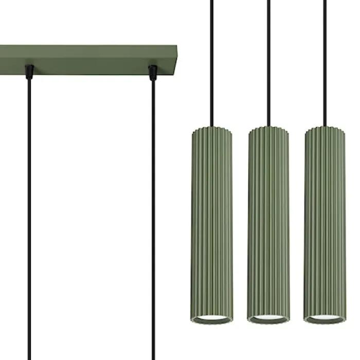 Lampa wisząca Karbon 3L zielona oliwka