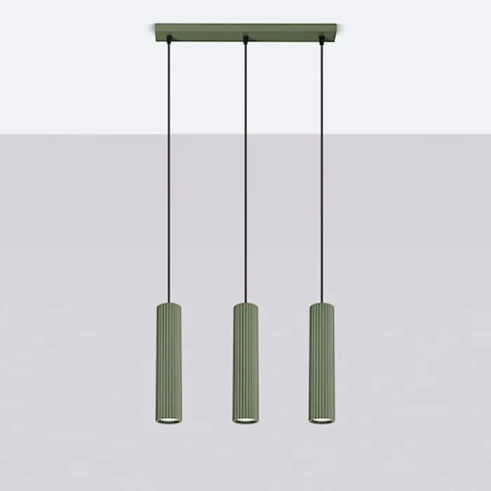 Lampa wisząca Karbon 3L zielona oliwka