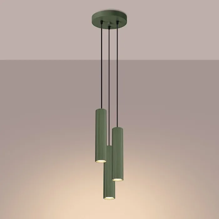 Lampa wisząca Karbon 3P zielona oliwka