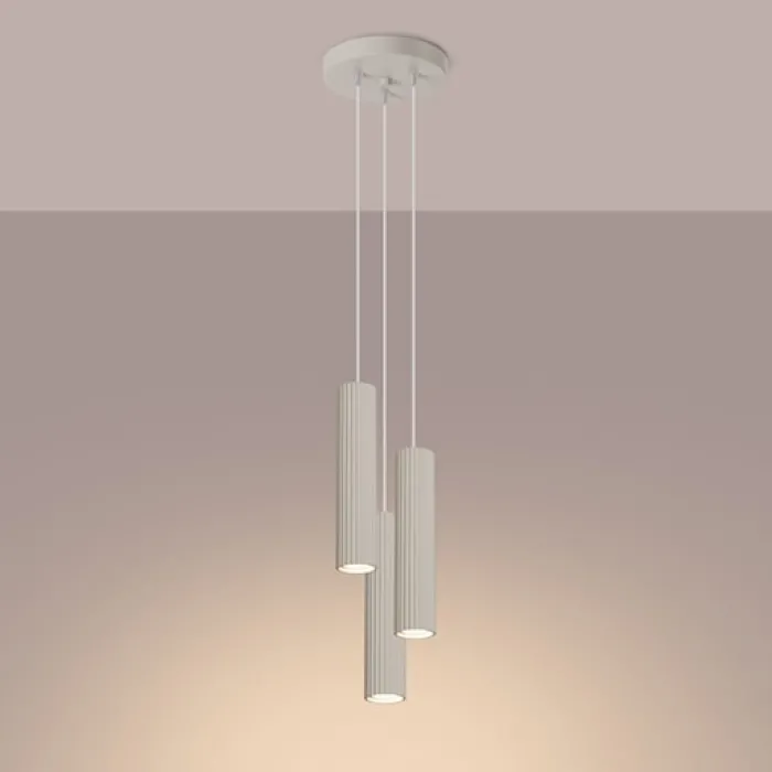 Lampa wisząca Karbon x3 beżowa na okrągłej podsufitce