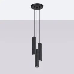 Lampa wisząca Karbon x3 czarna na okrągłej podsufitce