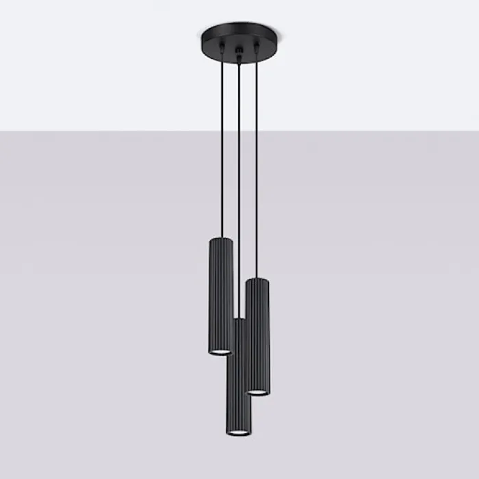 Lampa wisząca Karbon x3 czarna na okrągłej podsufitce