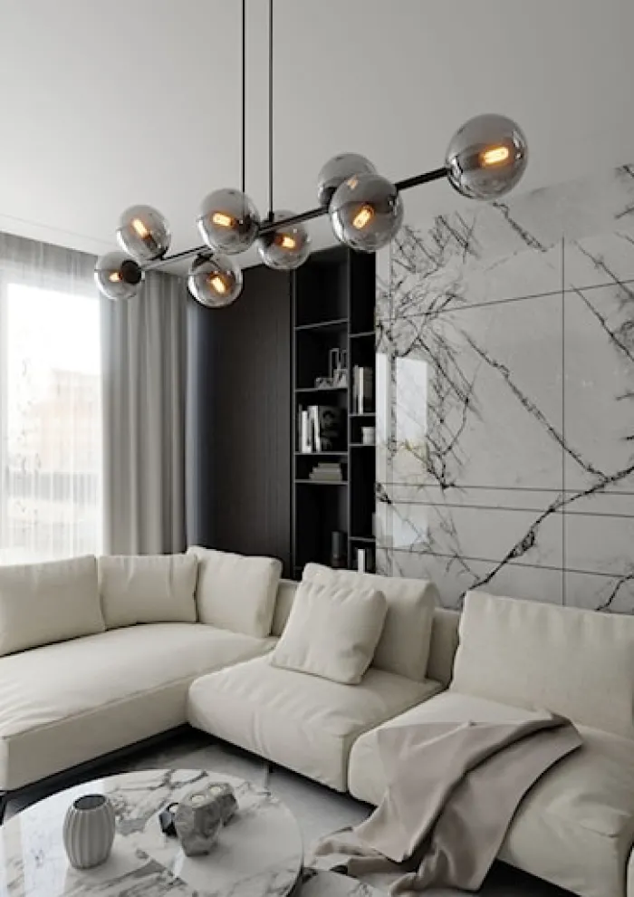 Lampa wisząca Sulmona czarna z grafitowymi kloszami x8