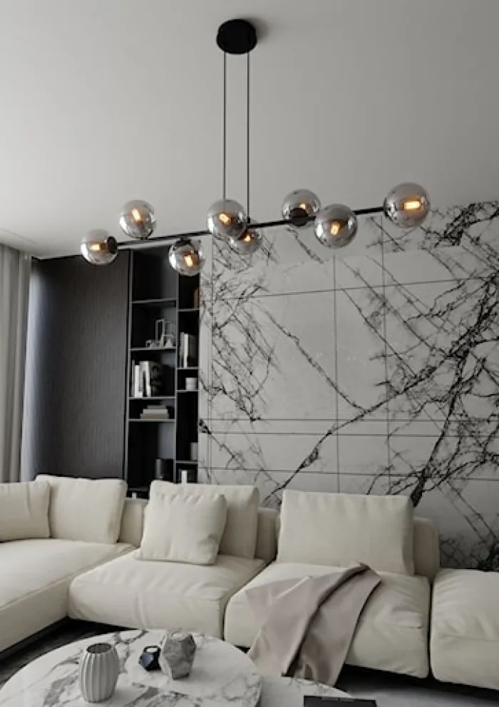 Lampa wisząca Sulmona czarna z grafitowymi kloszami x8
