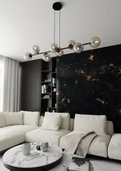 Lampa wisząca Sulmona czarna z grafitowymi kloszami x8