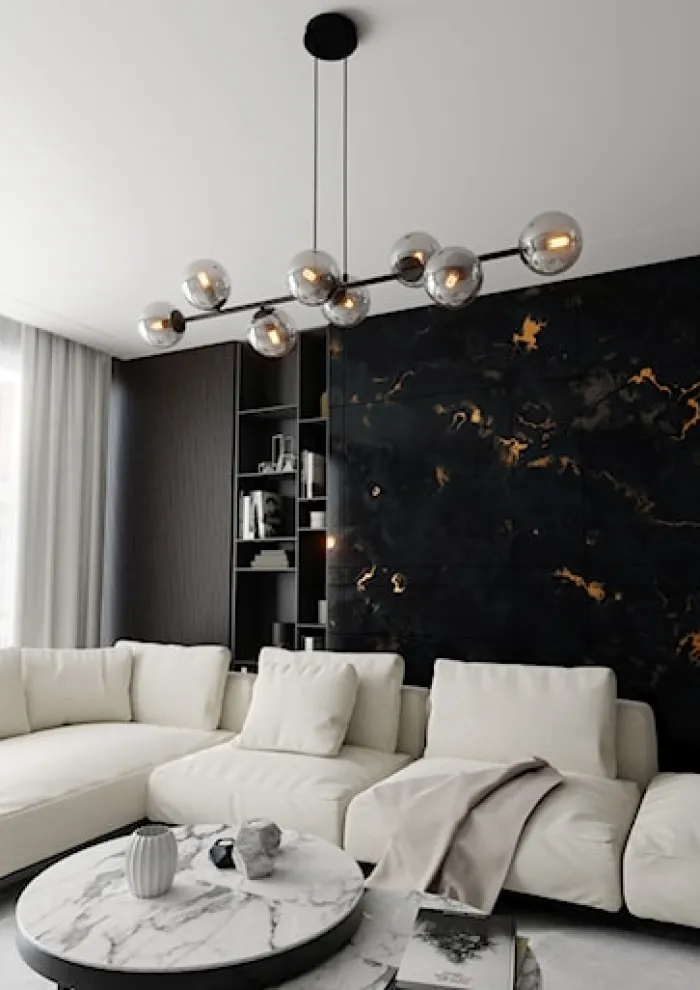 Lampa wisząca Sulmona czarna z grafitowymi kloszami x8