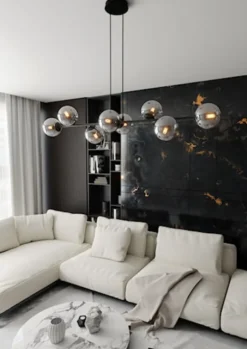 Lampa wisząca Sulmona czarna z grafitowymi kloszami x8