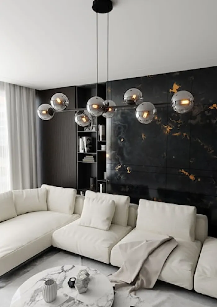 Lampa wisząca Sulmona czarna z grafitowymi kloszami x8