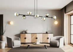 Lampa wisząca Sulmona czarna z grafitowymi kloszami x8