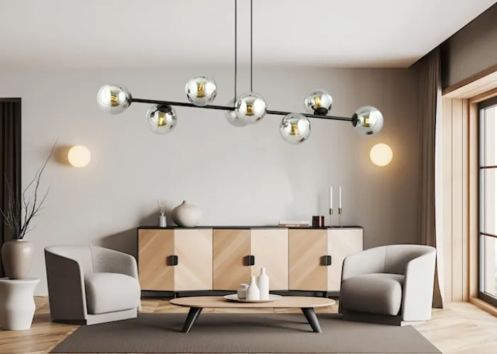 Lampa wisząca Sulmona czarna z grafitowymi kloszami x8