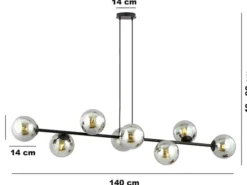 Lampa wisząca Sulmona czarna z grafitowymi kloszami x8