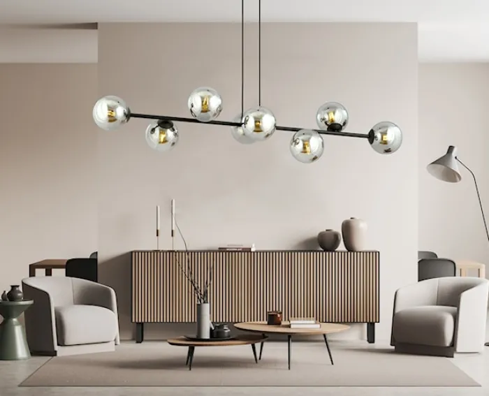 Lampa wisząca Sulmona czarna z grafitowymi kloszami x8