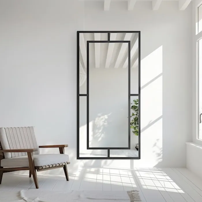 Lustro ścienne Gloria 180x80 cm ze szprosami w czarnej ramie