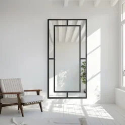 Lustro ścienne Gloria 150x90 cm ze szprosami w czarnej ramie