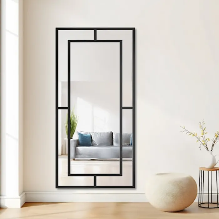 Lustro ścienne Gloria 150x90 cm ze szprosami w czarnej ramie