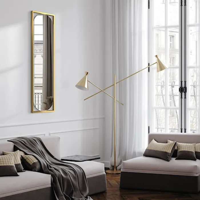Lustro ścienne Thelmen 132x37 cm w złotej ramie