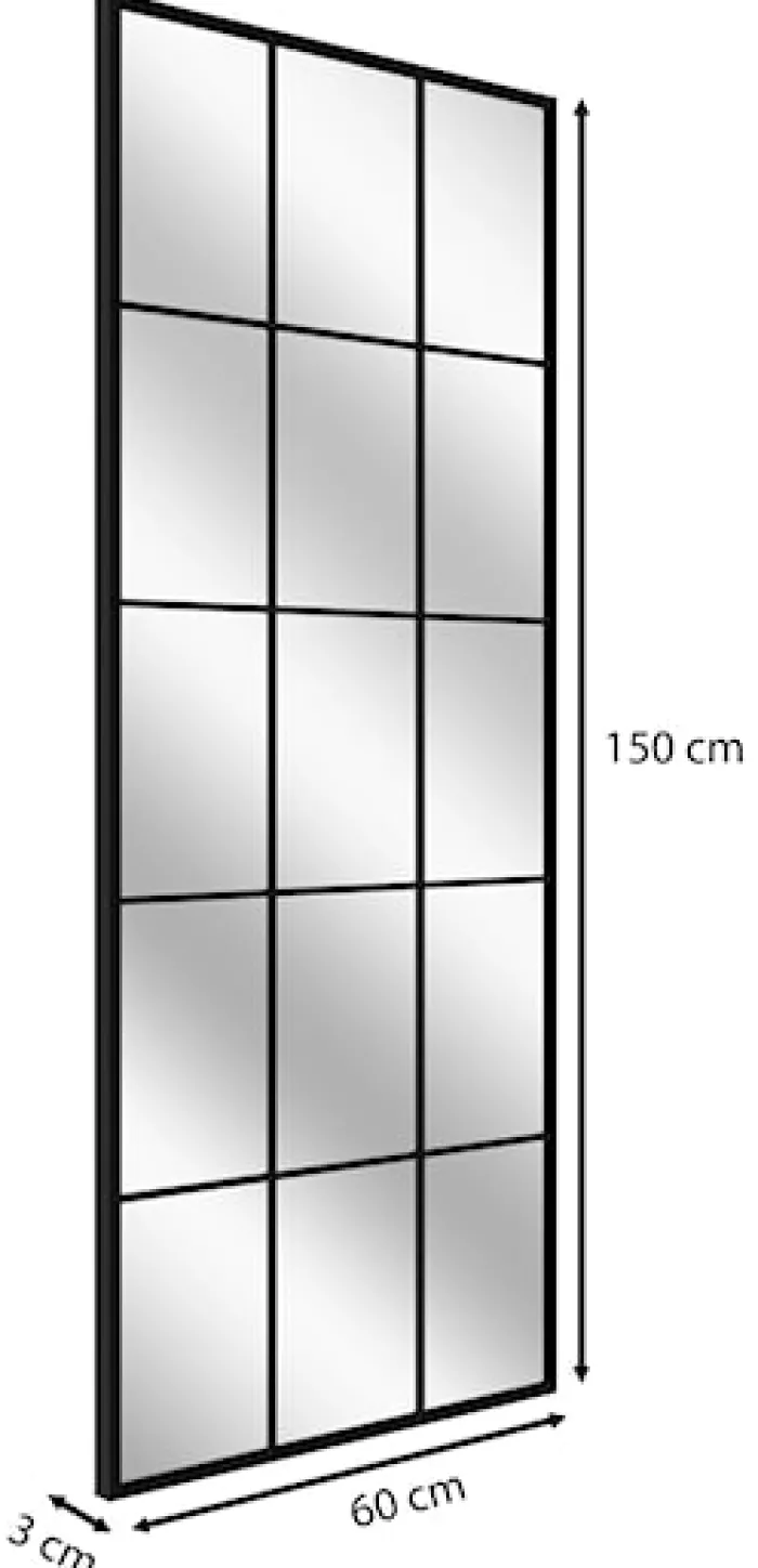 Lustro ścienne Villary 150x60 cm ze szprosami małe kwatery czarne