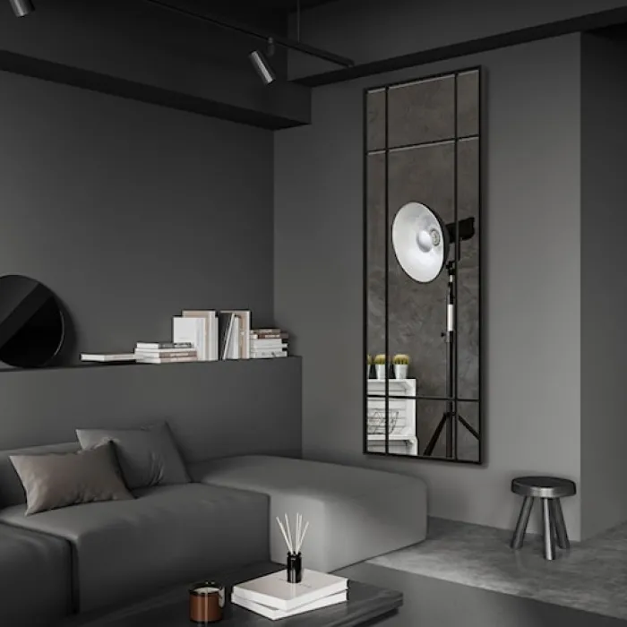 Lustro ścienne Villary 150x60 cm ze szprosami czarne