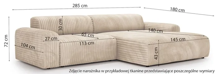 Narożnik Bervel L-kształtny szary pluszowy sztruks prawostronny