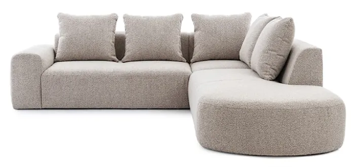 Narożnik modułowy Castellina L-kształtny 255 cm większy ciemnobeżowy w tkaninie boucle prawostronny