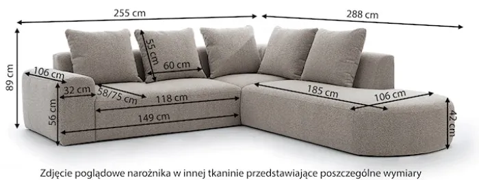 Narożnik modułowy Castellina L-kształtny 255 cm większy jasnoszary w tkaninie boucle lewostronny