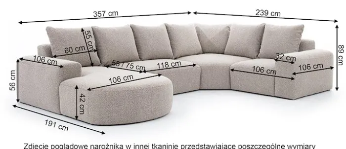 Narożnik modułowy Castellina U-kształtny z oparciem po lewej stronie beżowy w tkaninie boucle