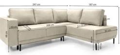 Narożnik Rodario z funkcją spania i pojemnikiem na pościel jasnoszary sztruks lewostronny