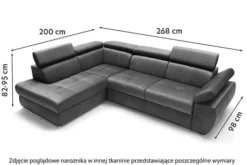 Narożnik z funkcją spania Ararip 268 cm L-kształtny z regulowanymi zagłówkami i pojemnikiem zielony welur hydrofobowy lewostronny