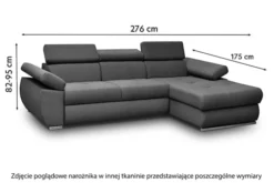 Narożnik z funkcją spania Ararip 276 cm L-kształtny z regulowanymi zagłówkami i pojemnikiem turkusowy welur hydrofobowy prawostronny
