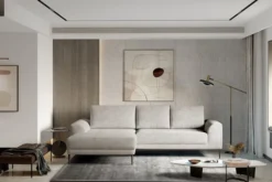 Narożnik z funkcją spania Capitol L-kształtny z pojemnikiem jasnobeżowy sztruks lewostronny