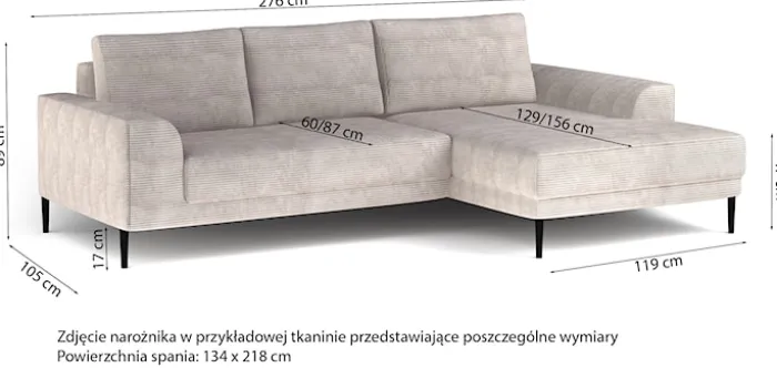 Narożnik z funkcją spania Capitol L-kształtny z pojemnikiem jasnobeżowy sztruks prawostronny