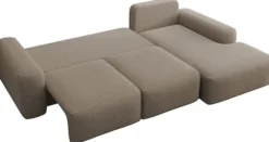 Narożnik z funkcją spania Carnos L-kształtny z piłką, pojedyncze poduszki jasnobrązowy szenil hydrofobowy prawostronny
