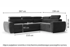 Narożnik z funkcją spania Danles L-kształtny z pięcioma regulowanymi zagłówkami i pojemnikiem granatowy welur hydrofobowy prawostronny