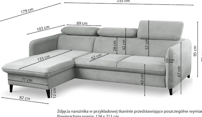 Narożnik z funkcją spania Drene L-kształtny lewostronny z regulowanymi zagłówkami i pojemnikiem granatowy szenil hydrofobowy