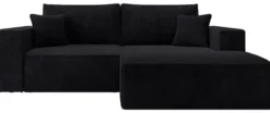 Narożnik z funkcją spania Farese mini L-kształtny prawostronny z pojemnikiem czarny sztruks