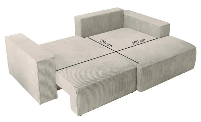 Narożnik z funkcją spania Farese mini L-kształtny prawostronny z pojemnikiem beżowy sztruks