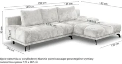 Narożnik z funkcją spania Felipe L-kształtny lewostronny z pojemnikiem biały szenil hydrofobowy