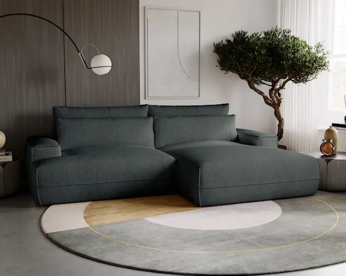 Narożnik z funkcją spania Frenno L-kształtny z pojemnikiem grafitowy prawostronny