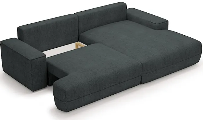 Narożnik z funkcją spania Frenno L-kształtny z pojemnikiem grafitowy prawostronny